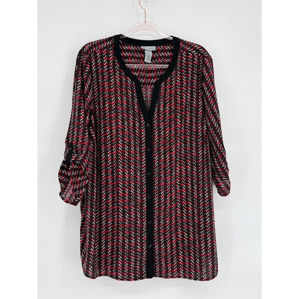 Catherine's Black Red Geometric Button Front Cardigan Sweater Women's Sz 1X